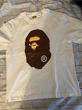 Bape White T-Shirt with Brown Ape Head Graphic